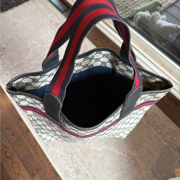VINTAGE Gucci Web GG Navy Sherry Line Tote Bag - Picture 9 of 14